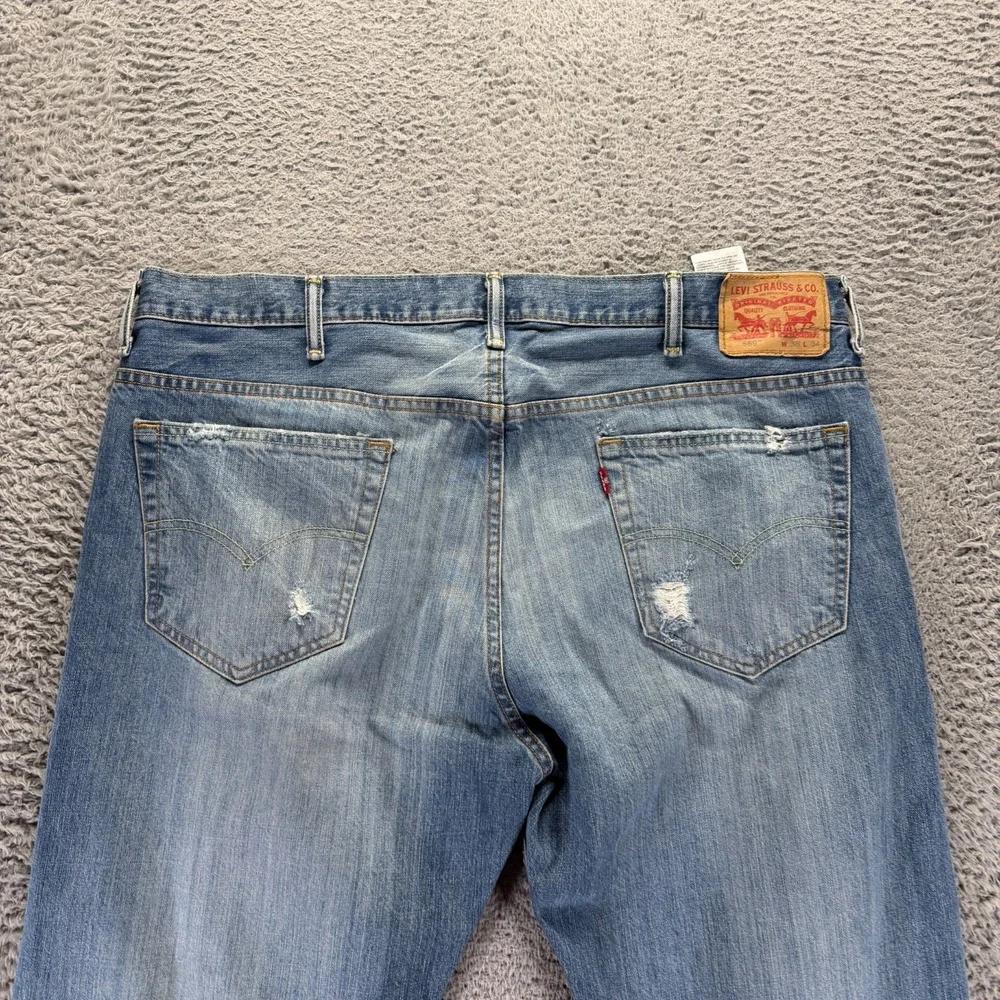 Levi's 569 Jeans Mens 42x34 Blue Cotton Denim Straight Travel Distressed Faded